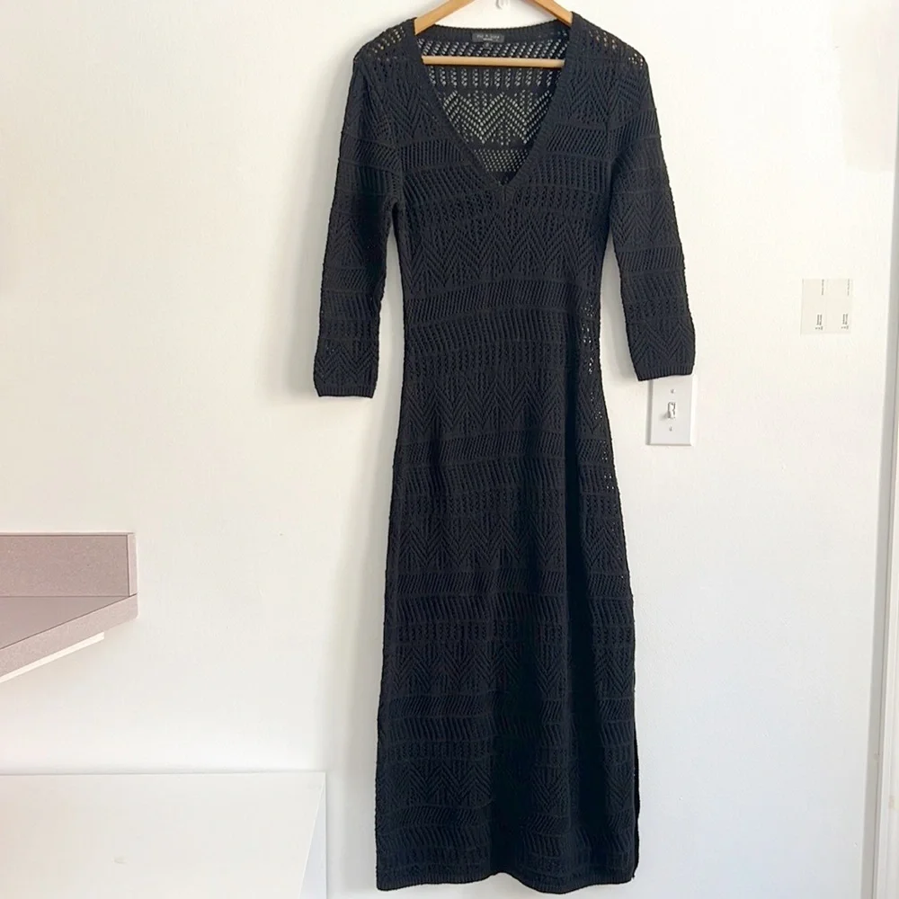 Rag & Bone Renee Crochet Knit Midi Dress Black NWOT